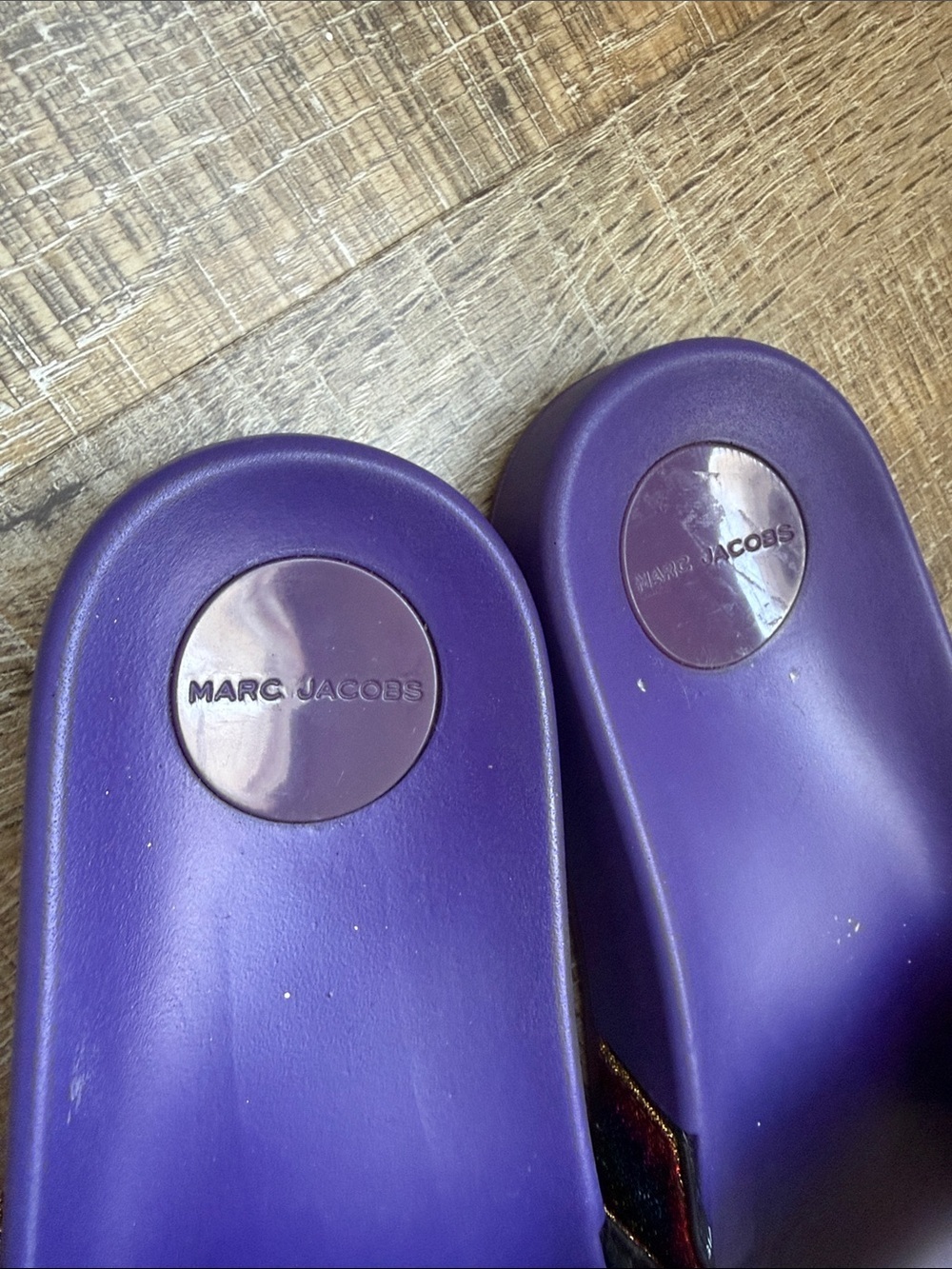 Marc Jacobs Purple Glitter Rainbow Strap Slide Sandals Size 7.5 - Picture 2 of 5